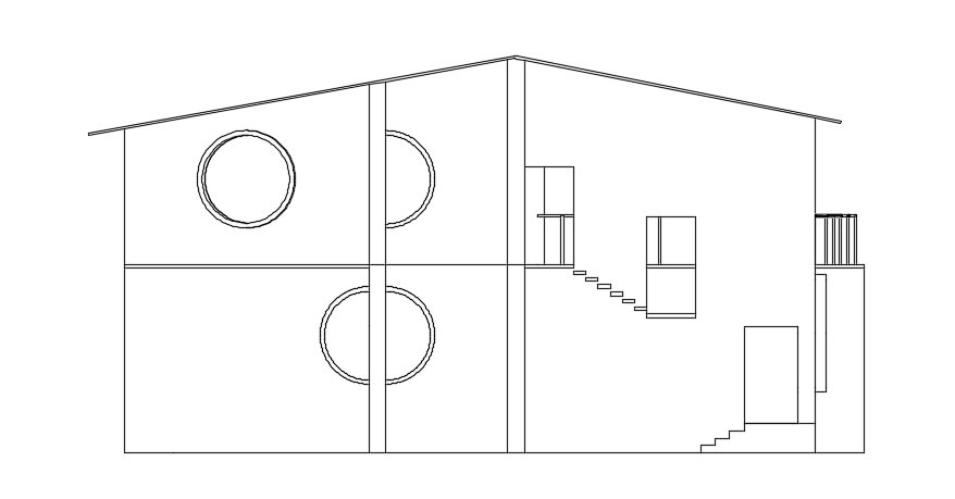7x14m Double Story Duplex House Left Side Elevation AutoCAD Drawing
