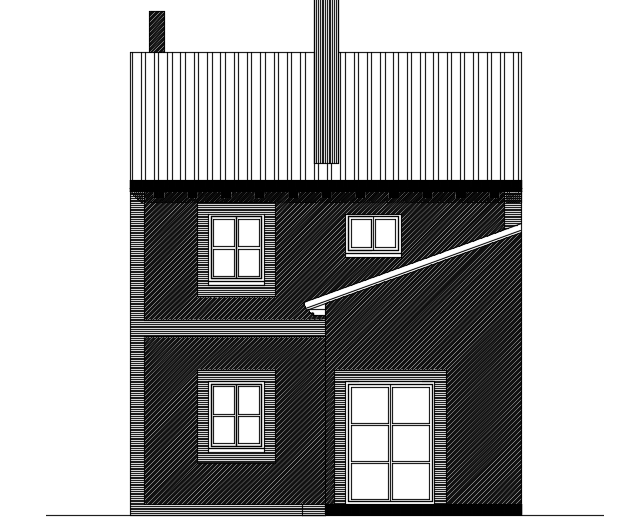 The left side elevation view of the 7x22m house building AutoCAD model