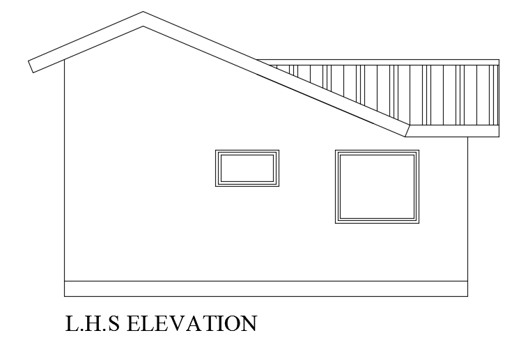 The left side elevation view of the 7x8m architecture house building AutoCAD model