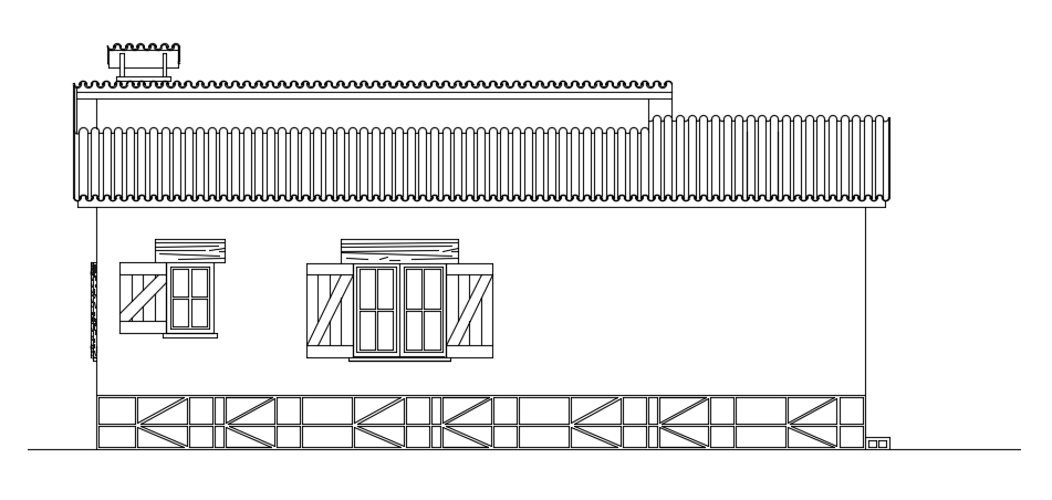 The left side elevation view of the 8x10m house building AutoCAD drawing
