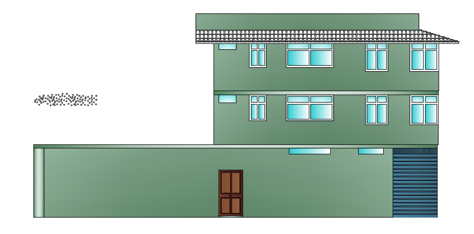 The left side elevation view of the 8x11m house building