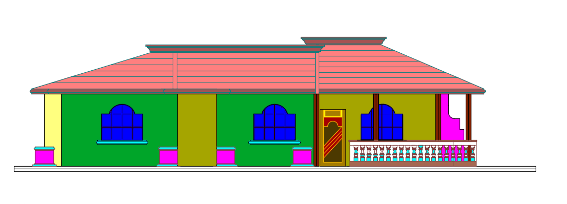 Left Side Elevation Plan of 8×16?m Village House DWG File