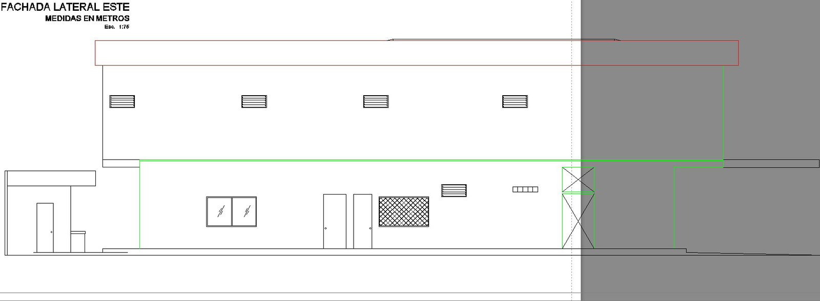 The left side elevation view of the 8x22m house building