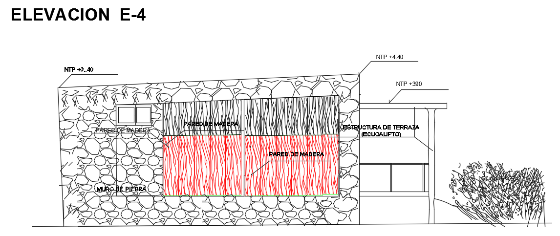 The left side elevation view of the 8x7m single story house building AutoCAD 2d drawing