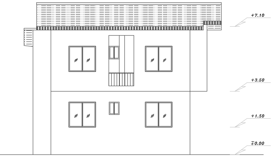 The left side elevation view of the 8x8m house building CAD drawing