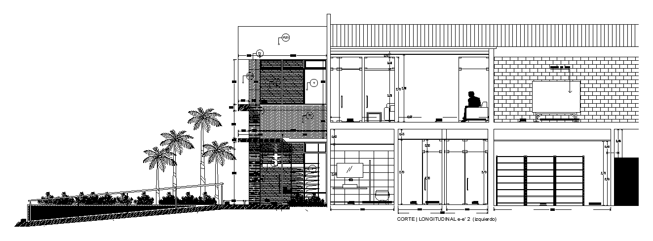 The left side longitudinal section view of the 51x53m training center institute building drawing