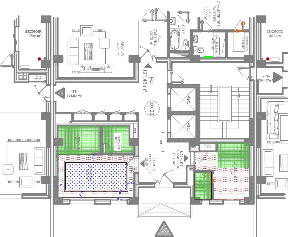 The left side of the 14X26m house plan drawing