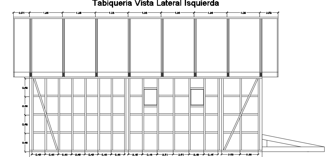 The left side partition view of the 6x7m two story house building cad drawing is given in this file