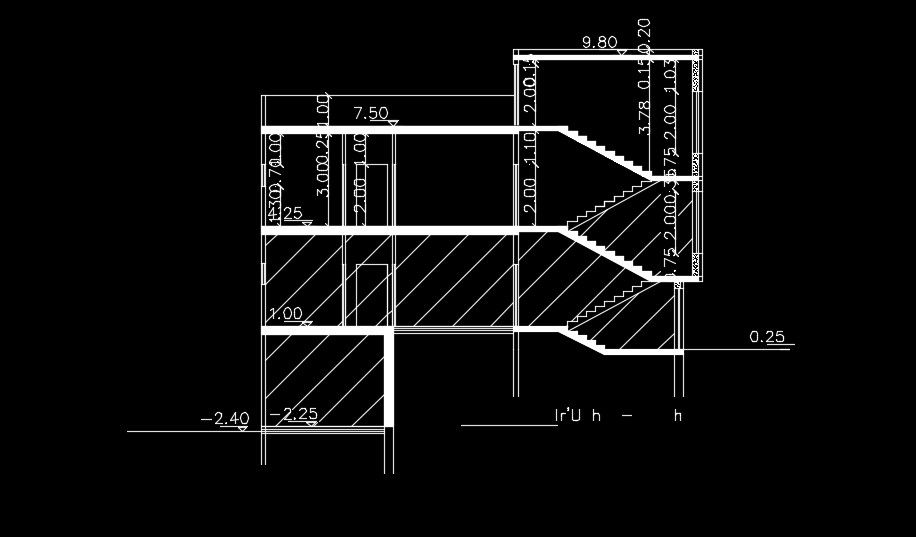 The left side section view of 14x14m house building