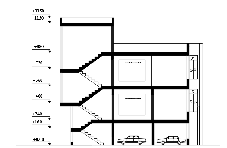 The left side section view of the 10x12m architecture house building AutoCAD drawing