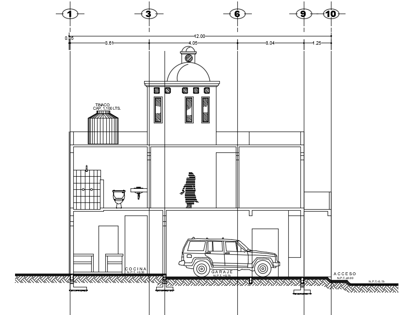 The left side section view of the 10x12m house building