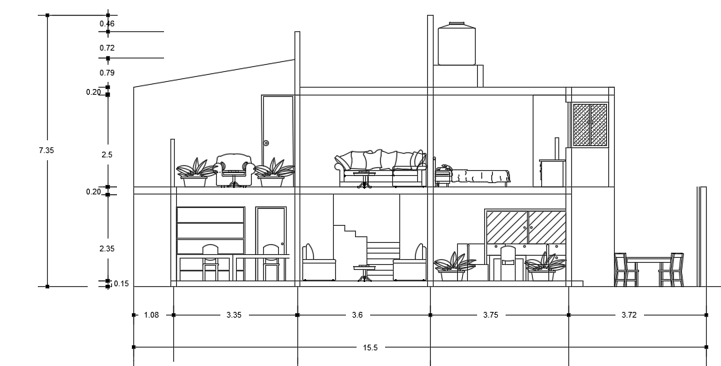 The left side section view of the 10x16m house building AutoCAD diagram