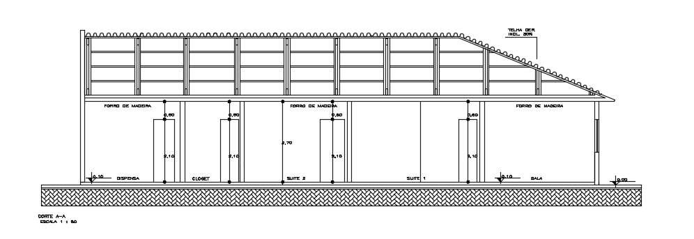 The left side section view of the 10x17m villa building