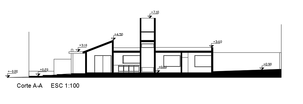 The left side section view of the 10x30m single floor house building