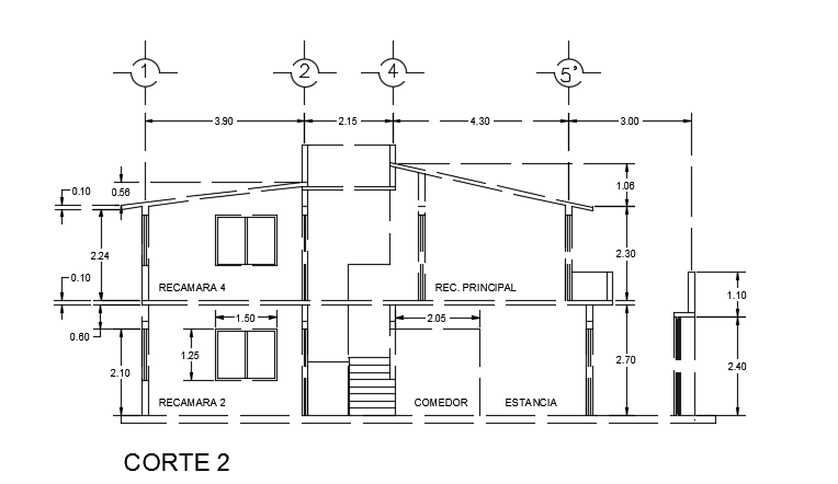 The left side section view of the10x6m architecture house building