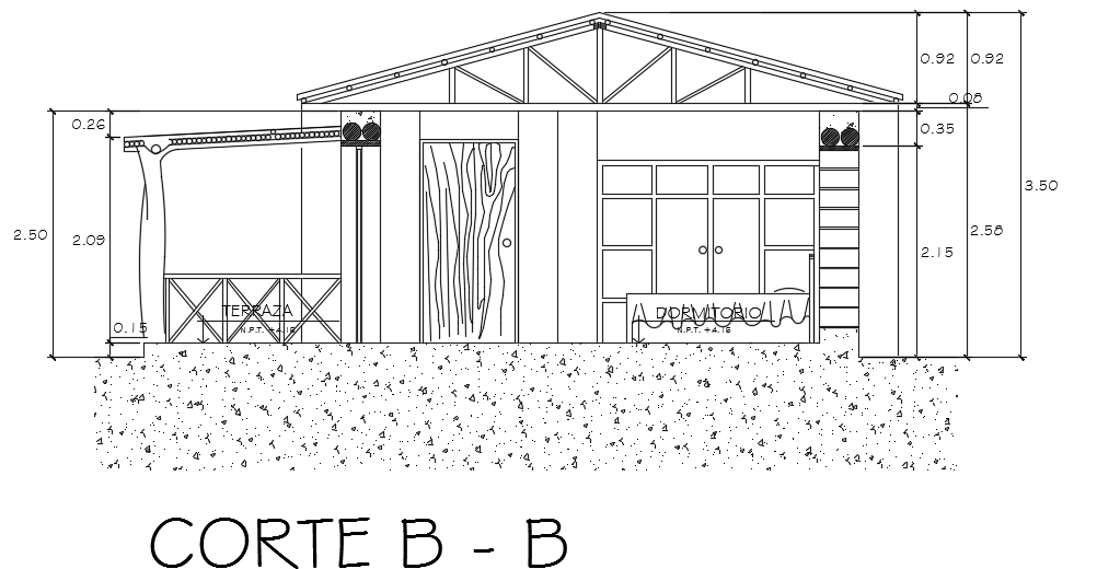 The left side section view of the 10x6m bedroom building AutoCAD drawing