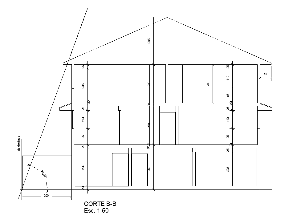 The left side section view of the 11x12m house building is given in this AutoCAD drawing file. Download now.