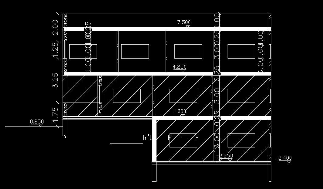 The left side section view of the 11x15m architecture house building AutoCAD drawing