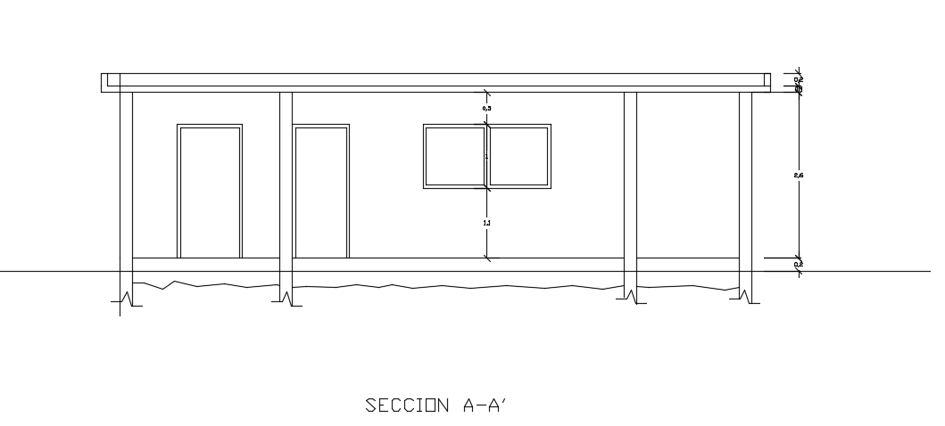 The left side section view of the 12x10m house building CAD drawing