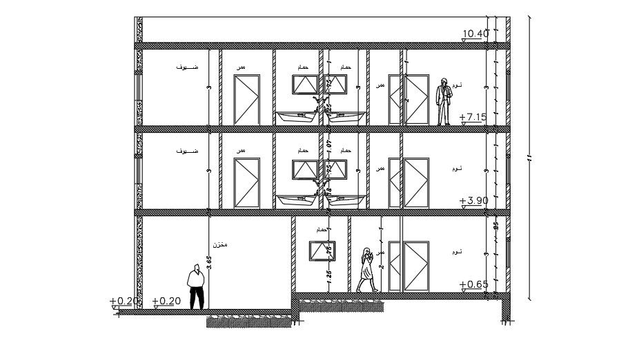 The left side section view of the 12x15m house plan building