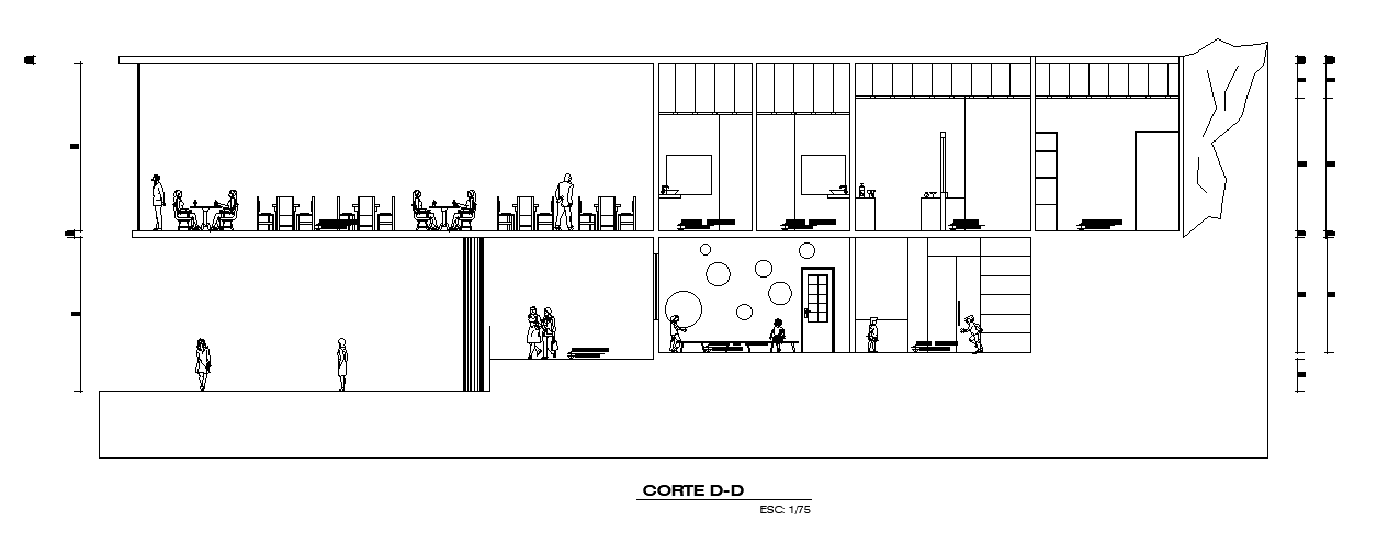 The left side section view of the 12x20m club house restaurant dining area plan