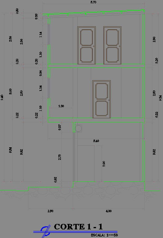 The left side section view of the 13x6m house building