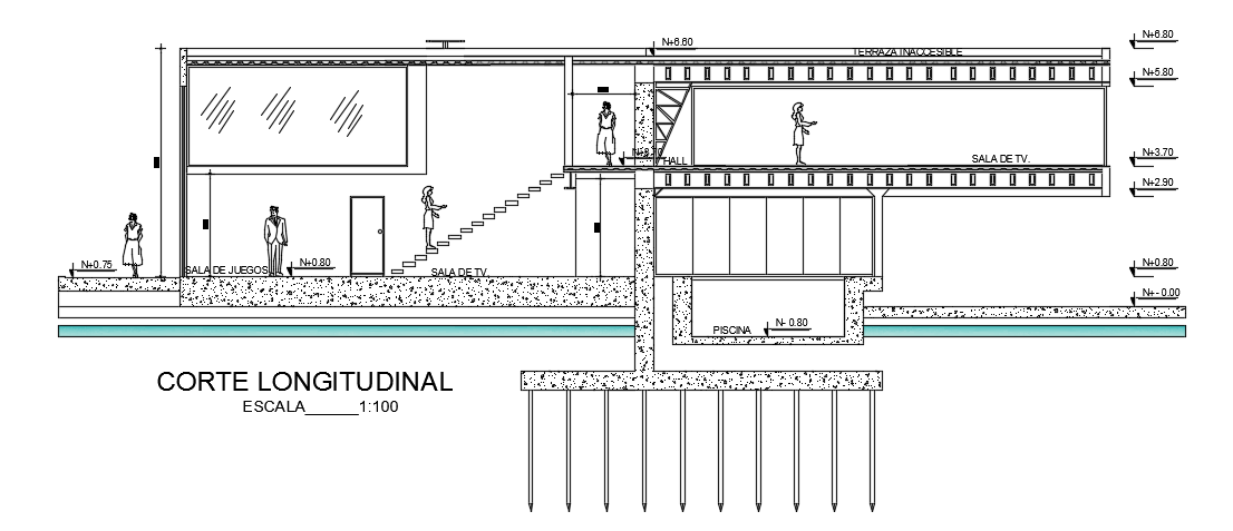 The left side section view of the 14x40m luxury bungalow house building