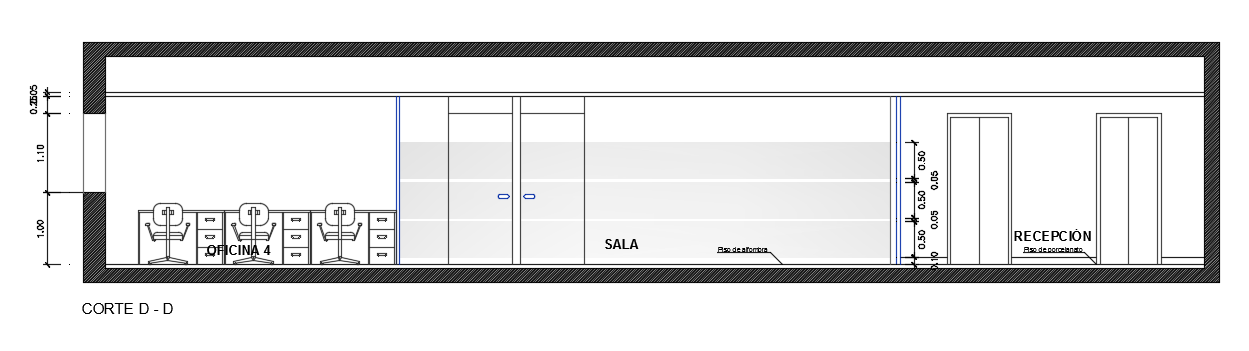 The left side section view of the15x10m office building CAD drawing