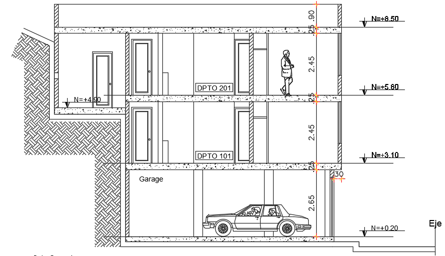 The left side section view of the 16x11m house building