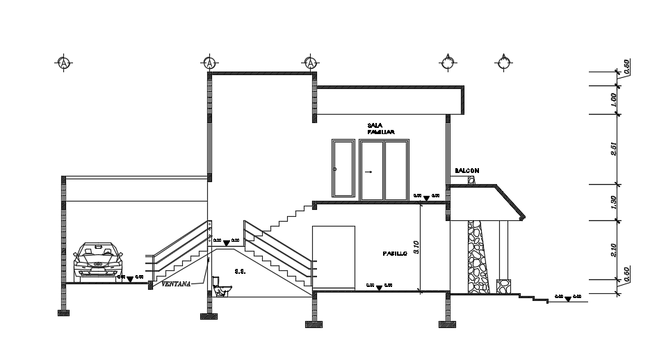 The left side section view of the 16x16m architecture house building