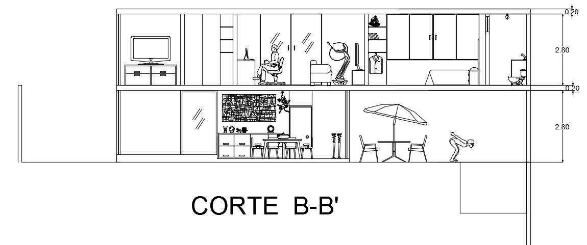 The left side section view of the 16x20m luxury building