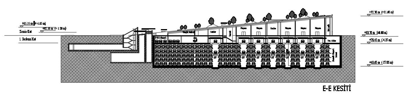 The left side section view of the 171x142m hotel building has been given in this AutoCAD drawing model. Download now.