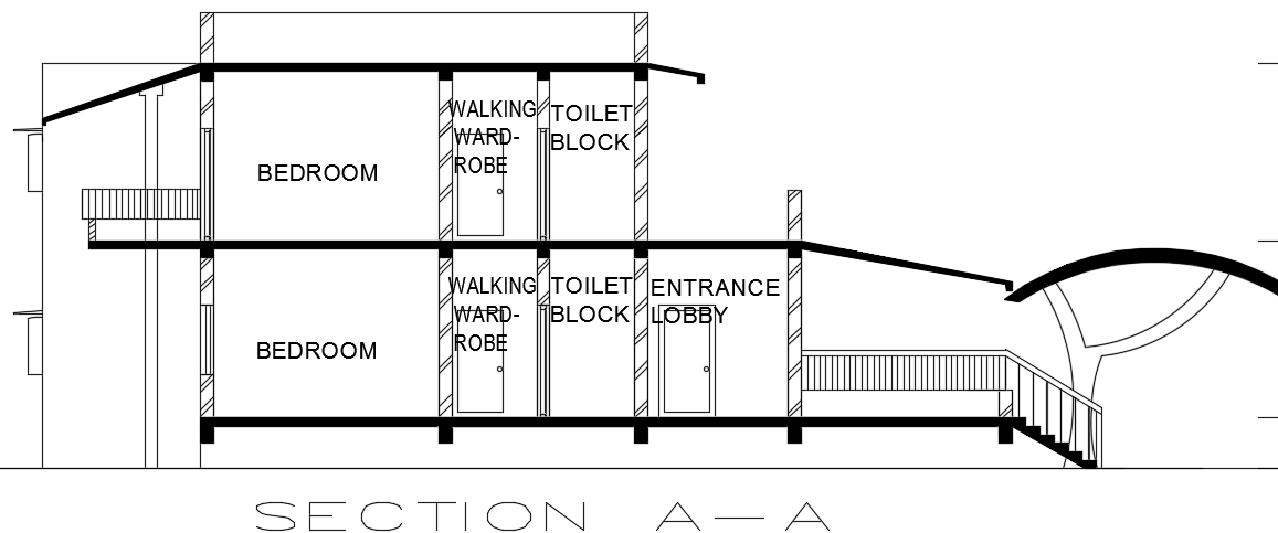 Left Side Section View of 17x19m Architecture House DWG Design