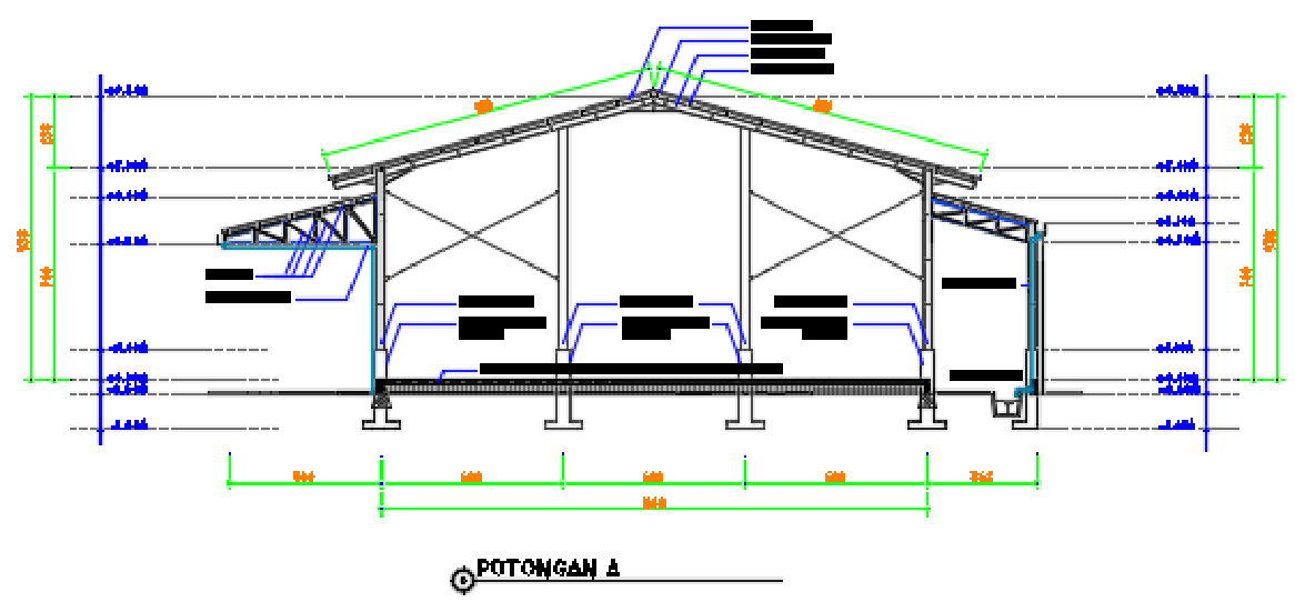 The left side section view of the 18x12m warehouse building drawing