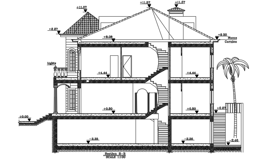 The left side section view of the 18x17m house building