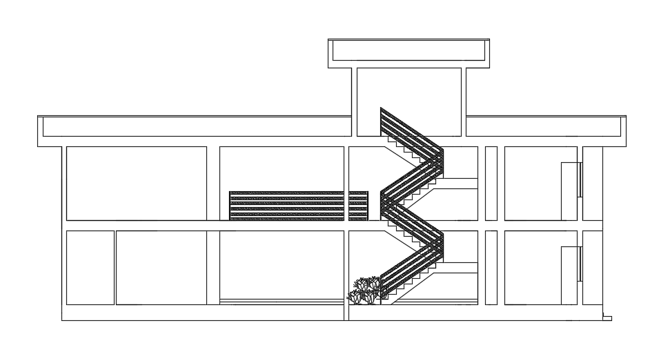 The left side section view of the 18x18m house building 2d AutoCAD drawing