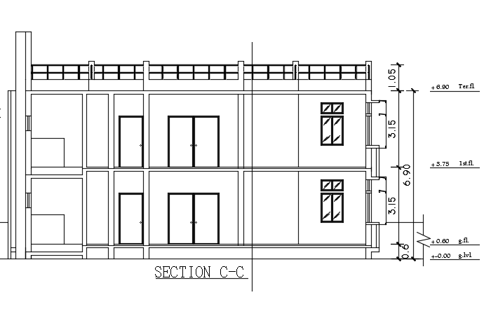The left side section view of the 19x15m house building is given in this file