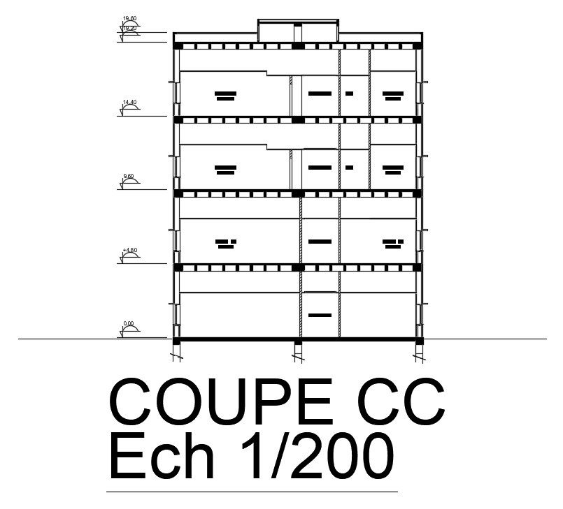 The left side section view of the 200’x167’ hospital building is given in this AutoCAD drawing model. Download now.
