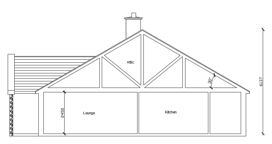 The left side section view of the 20x14m residential house building