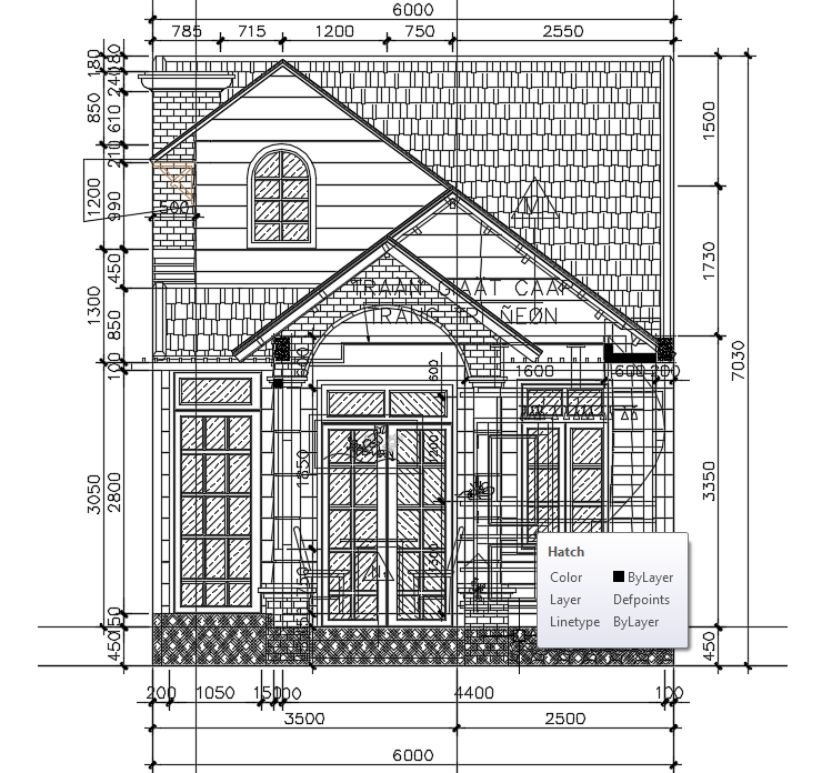 The left side section view of the 21x6m architecture home building AutoCAD drawing