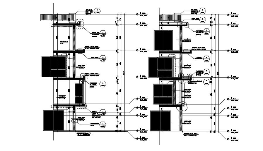 The left side section view of the 23x18m house building drawing
