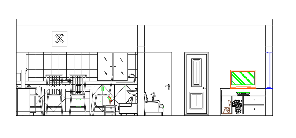 The left side section view of the 27x20m second floor apartment house plan