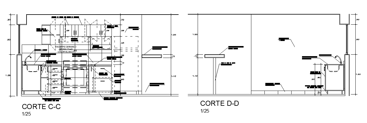 The left side section view of the 2X3m kitchen is given in this AutoCAD drawing model. Download now.