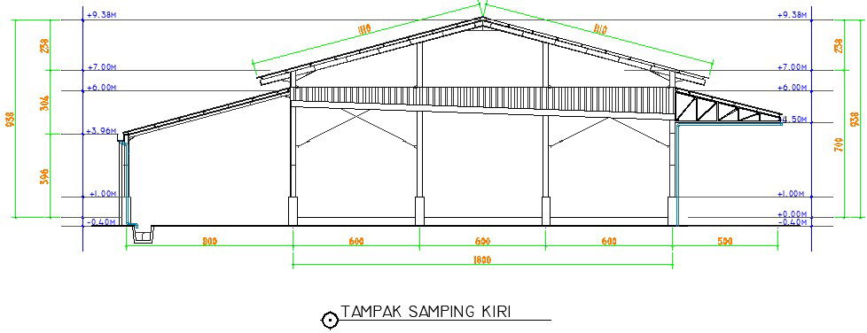 The left side section view of the 33x30m warehouse building