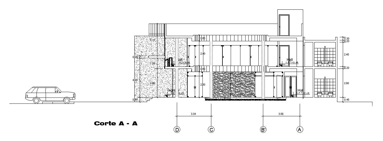 The left side section view of the 35x15m office building is given in this AutoCAD drawing file. Download now.