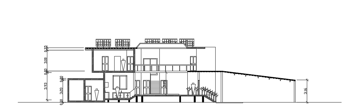 The left side section view of the 35x25m house plan second floor drawing