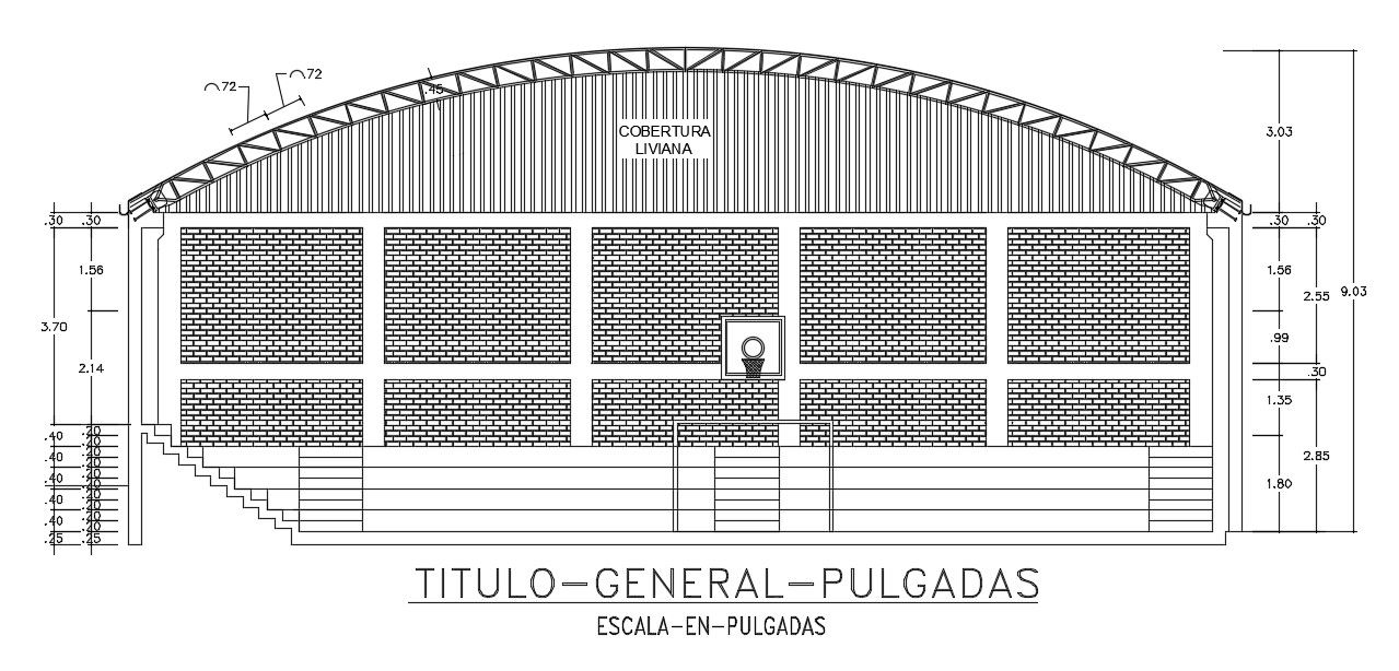 The left side section view of the 36x21m basketball stadium building is given in this AutoCAD drawing model. Download now.