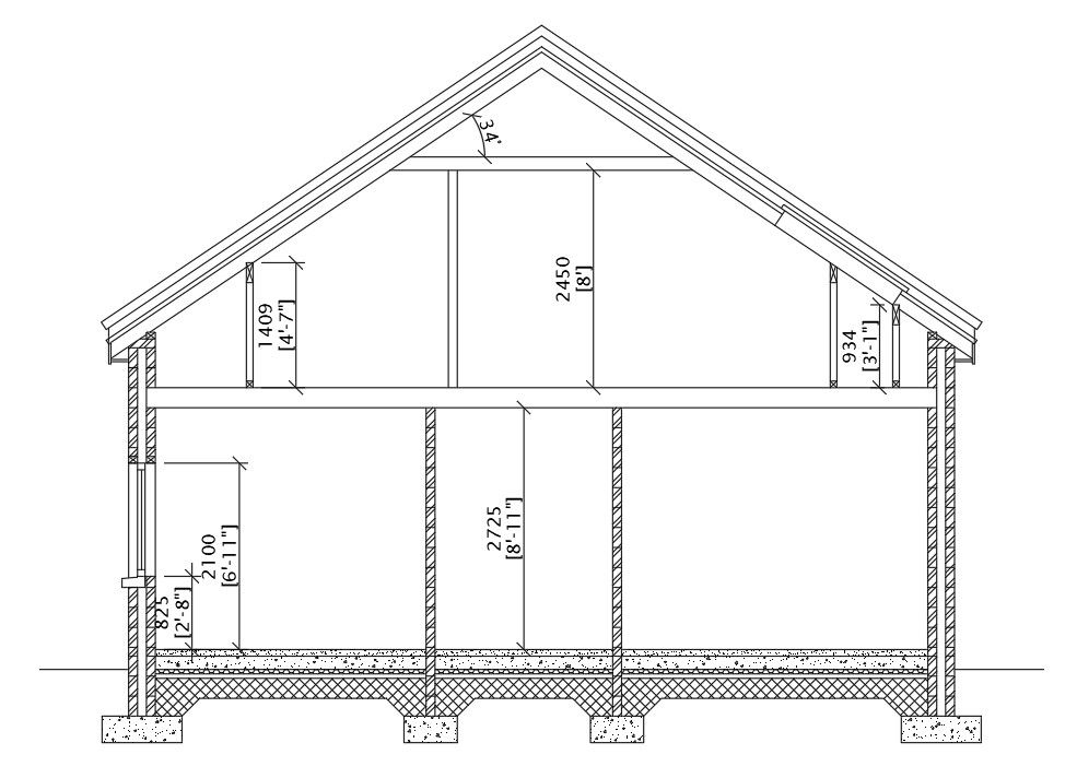 The left side section view of the 63’x30’ duplex house building is given in this AutoCAD drawing model.