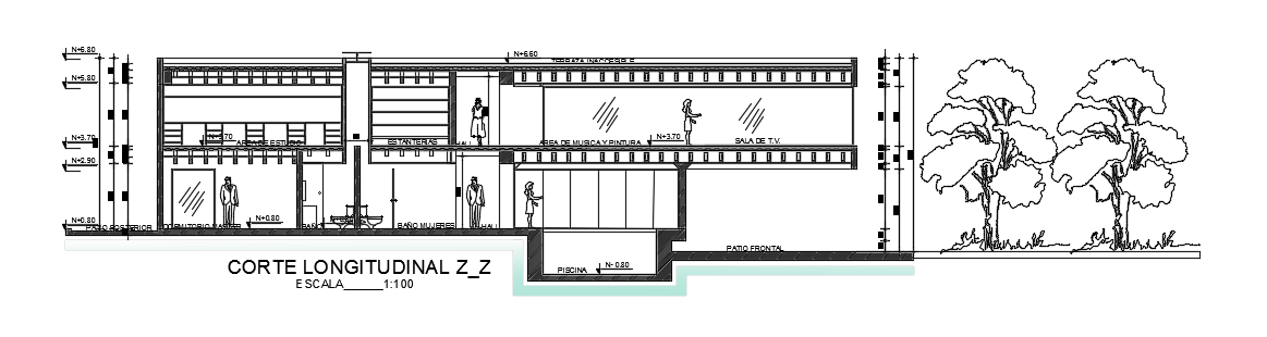 The left side section view of the 63x64 cottage building drawing is given