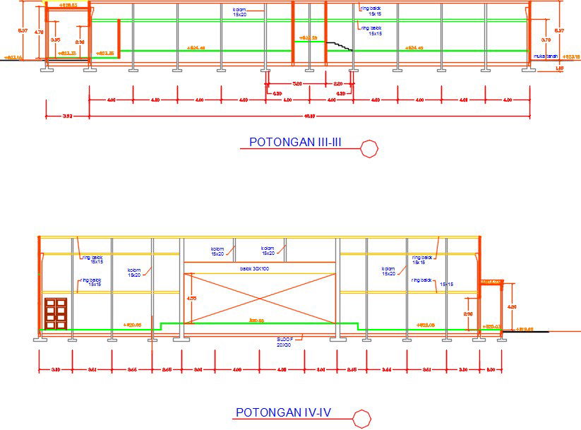 The left side section view of the 66x42m heritage building is given